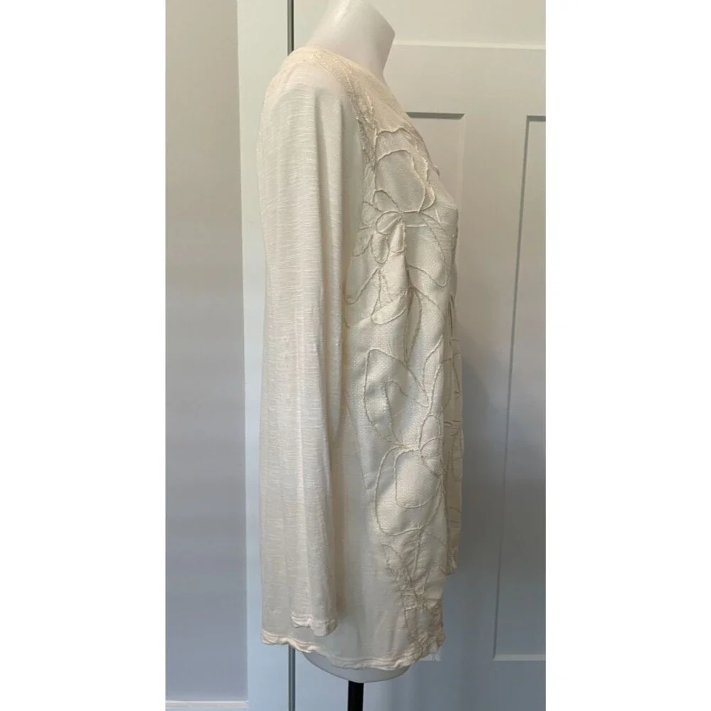 LUCKY BRAND Womens TOP Long Sleeve IVORY Mixed Media Size 1X